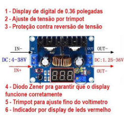 CONVERSOR STEP DOWN DC-DC BUCK XL4016 COM DISPLAY VOLTÍMETRO