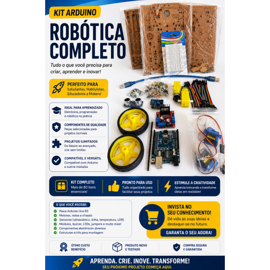 KIT ROBÓTICA CHASSI 2WD E BRAÇO ROBÓTICO