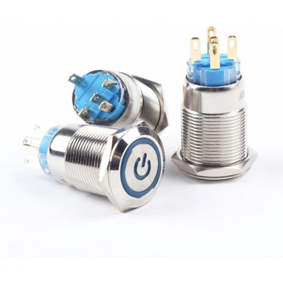 CHAVE PUSH BUTTON 16MM AZUL S/ TRAVA